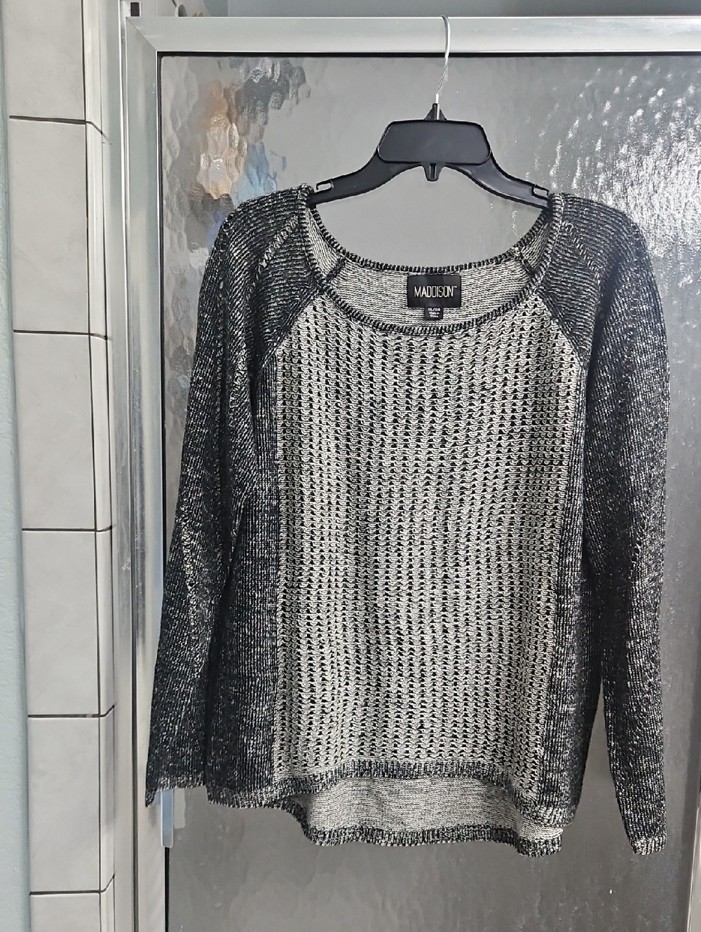 Madison Black and Gray Marled Scoop Neck Sweater